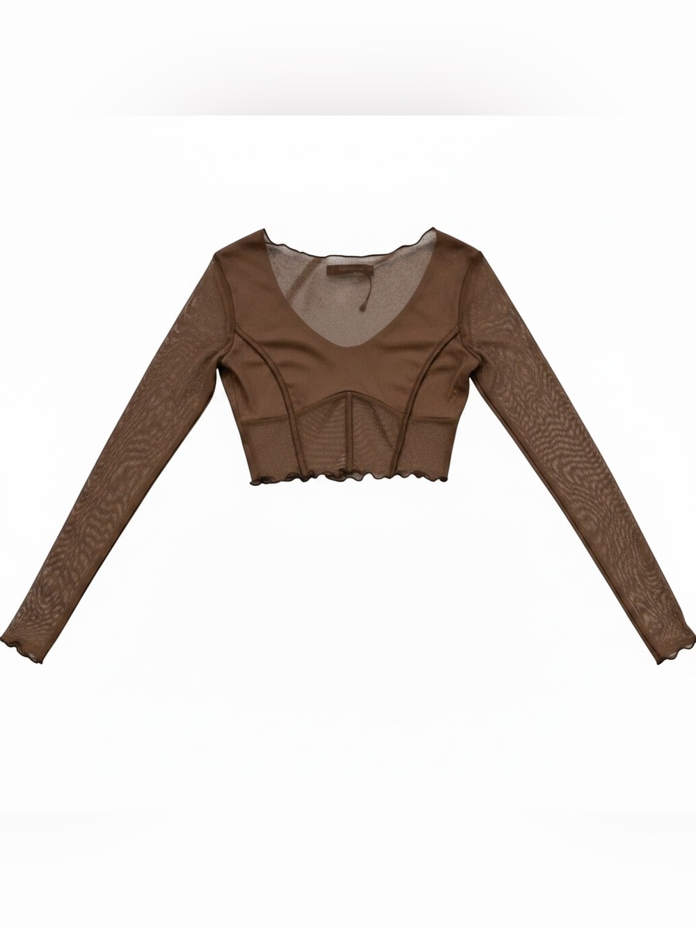 PrettyLittleThing Brown Sheer Mesh Corset Crop Top Size US 2